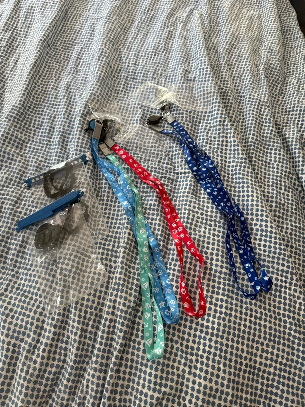 Kids (5) Lanyard Neck Strap w/ Clear ID Pouch - Blue, Red, Teal, (2) phone cases